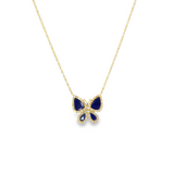 14k Yellow Gold Diamond and Lapis Butterfly Necklace