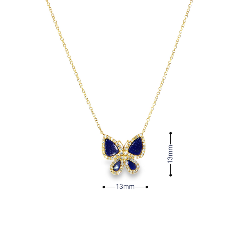 14k Yellow Gold Diamond and Lapis Butterfly Necklace