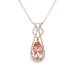 14k Rose Gold Pear Morganite and Diamond Swirl Pendant Necklace