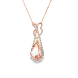 14k Rose Gold Pear Morganite and Diamond Swirl Pendant Necklace