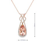 14k Rose Gold Pear Morganite and Diamond Swirl Pendant Necklace