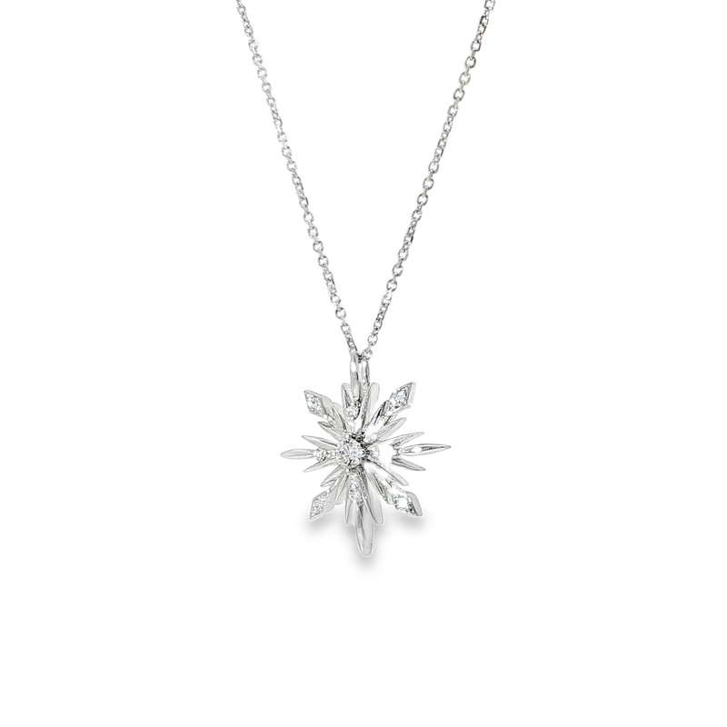 14k White Gold Diamond Snowflake Pendant Necklace
