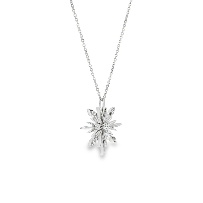 14k White Gold Diamond Snowflake Pendant Necklace