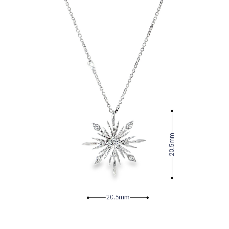 14k White Gold Diamond Snowflake Pendant Necklace