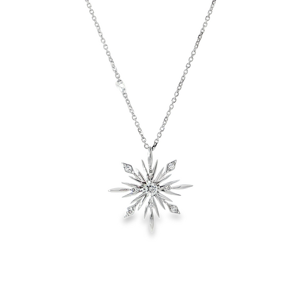 14k White Gold Diamond Snowflake Pendant Necklace
