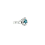 14k White Gold Blue Diamond Hexagonal Halo Ring