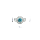 14k White Gold Blue Diamond Hexagonal Halo Ring