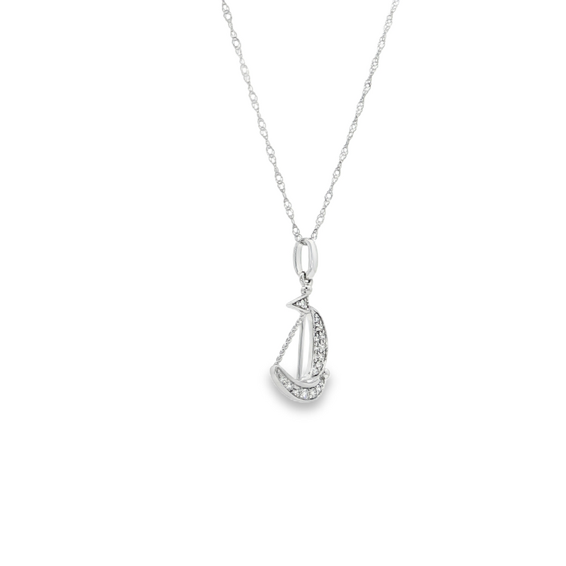 14k White Gold Diamond Sailboat Pendant Necklace