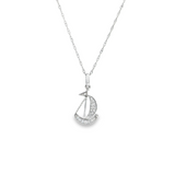 14k White Gold Diamond Sailboat Pendant Necklace