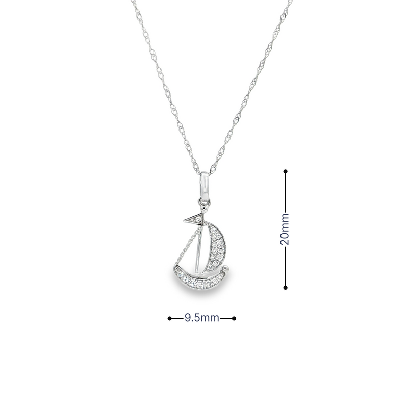 14k White Gold Diamond Sailboat Pendant Necklace