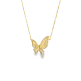 14k Yellow Gold Diamond Butterfly Necklace