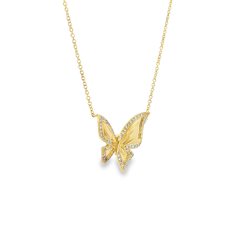 14k Yellow Gold Diamond Butterfly Necklace