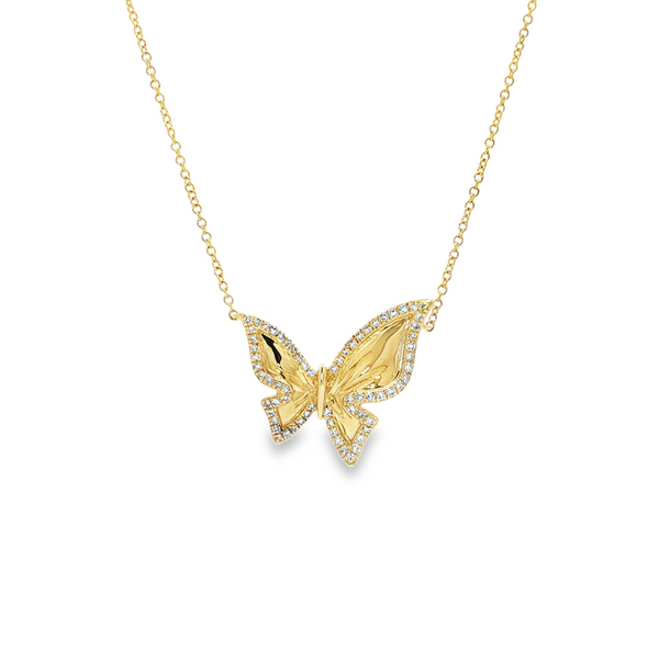 14k Yellow Gold Diamond Butterfly Necklace