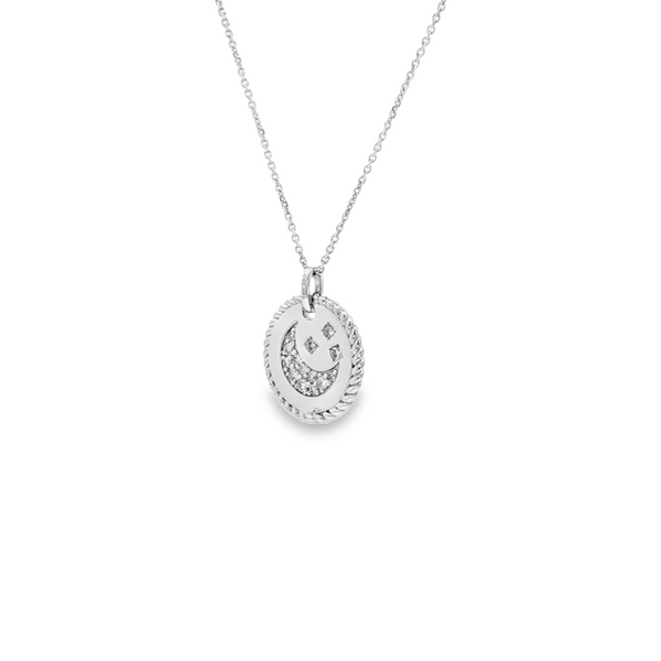 14k White Gold Moon & Stars Diamond Necklace