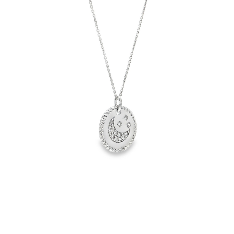 14k White Gold Moon & Stars Diamond Necklace