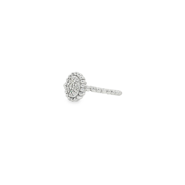 14kw Oval Cluster Diamond Beaded Design Ring