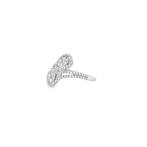 14k White Gold Diamond Pear Halo Bypass Ring
