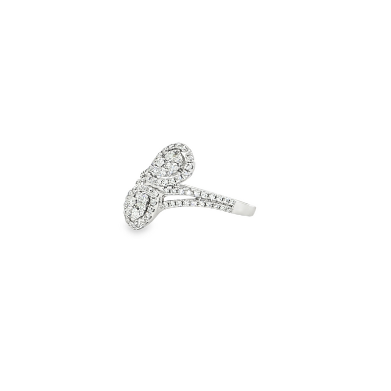 14k White Gold Diamond Pear Halo Bypass Ring