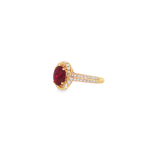 18k Rose Gold Rubelite and Diamond Twisted Halo Ring