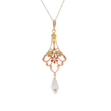 Estate 10k Yellow Gold Lavalier Necklace with Diamond and Pearl