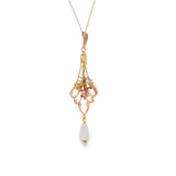 Estate 10k Yellow Gold Lavalier Necklace with Diamond and Pearl
