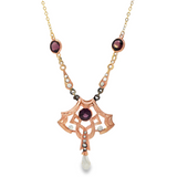 Estate 10k/14k Gold Art Nouveau Amethyst and Pearl Necklace