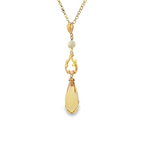 Estate 14k Yellow Gold Antique Lavalier Necklace with Baroque Pearl and Citrine Briolette