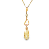 Estate 14k Yellow Gold Antique Lavalier Necklace with Baroque Pearl and Citrine Briolette