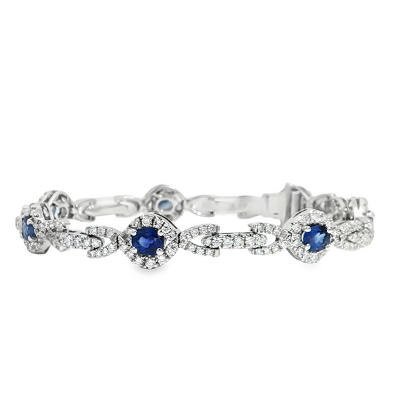 18k White Gold Blue Sapphire and Diamond Link Bracelet