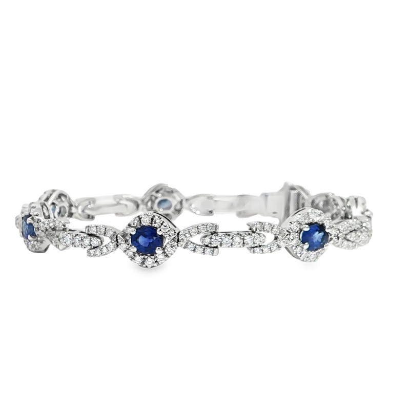 18k White Gold Blue Sapphire and Diamond Link Bracelet