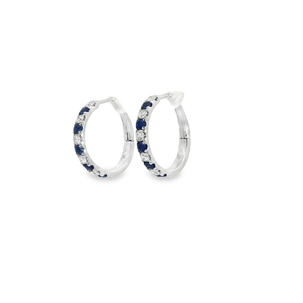 14k White Gold Sapphire and Diamond Hinged Hoop Earrings