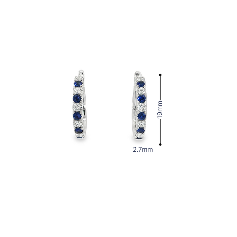 14k White Gold Sapphire and Diamond Hinged Hoop Earrings