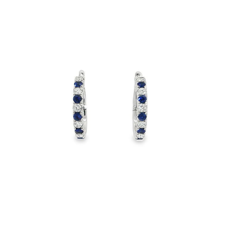 14k White Gold Sapphire and Diamond Hinged Hoop Earrings