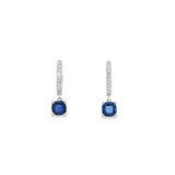 14k White Gold Diamond Hoop Earrings with Blue Sapphire Dangles