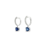 14k White Gold Diamond Hoop Earrings with Blue Sapphire Dangles