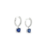 14k White Gold Diamond Hoop Earrings with Blue Sapphire Dangles