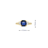 18k Yellow Gold Rectangular Cushion Cut Blue Sapphire and Diamond Ring