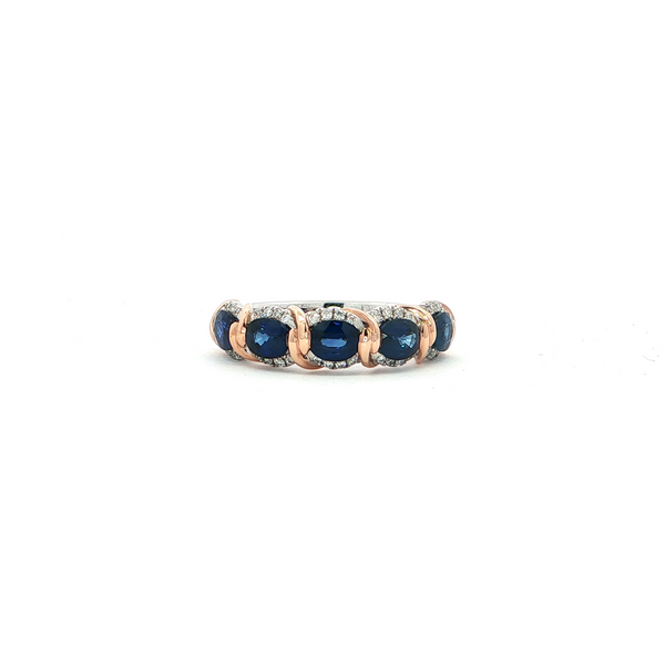 14k White and Rose Gold Oval Blue Sapphire and Diamond Band