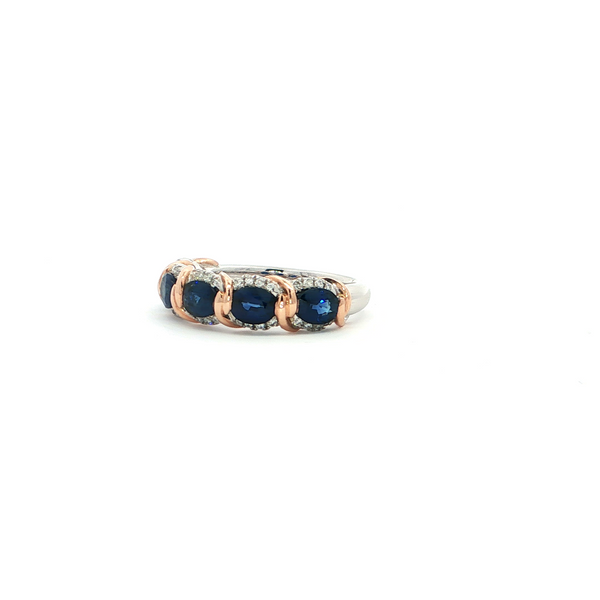 14k White and Rose Gold Oval Blue Sapphire and Diamond Band