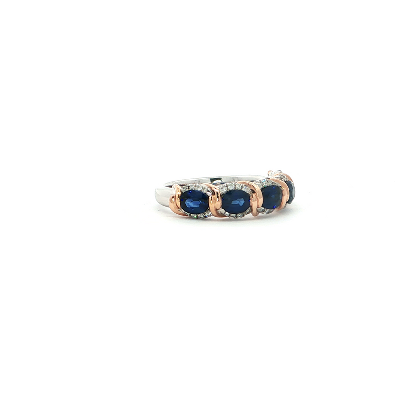 14k White and Rose Gold Oval Blue Sapphire and Diamond Band