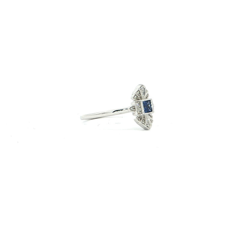 18k White Gold Dainty Sapphire and Diamond Ring