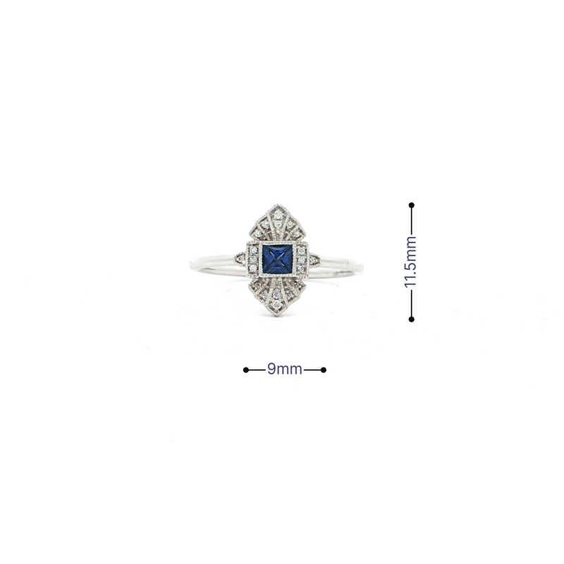 18k White Gold Dainty Sapphire and Diamond Ring