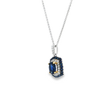 14k White Gold Oval Blue Sapphire Double Halo Pendant Necklace