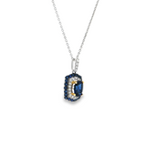 14k White Gold Oval Blue Sapphire Double Halo Pendant Necklace