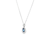 14k White Gold Oval Blue Sapphire and Diamond Halo Necklace
