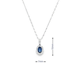 14k White Gold Oval Blue Sapphire and Diamond Halo Necklace