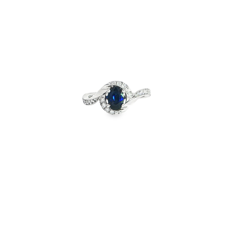 18k White Gold Sapphire and Diamond Bypass Ring
