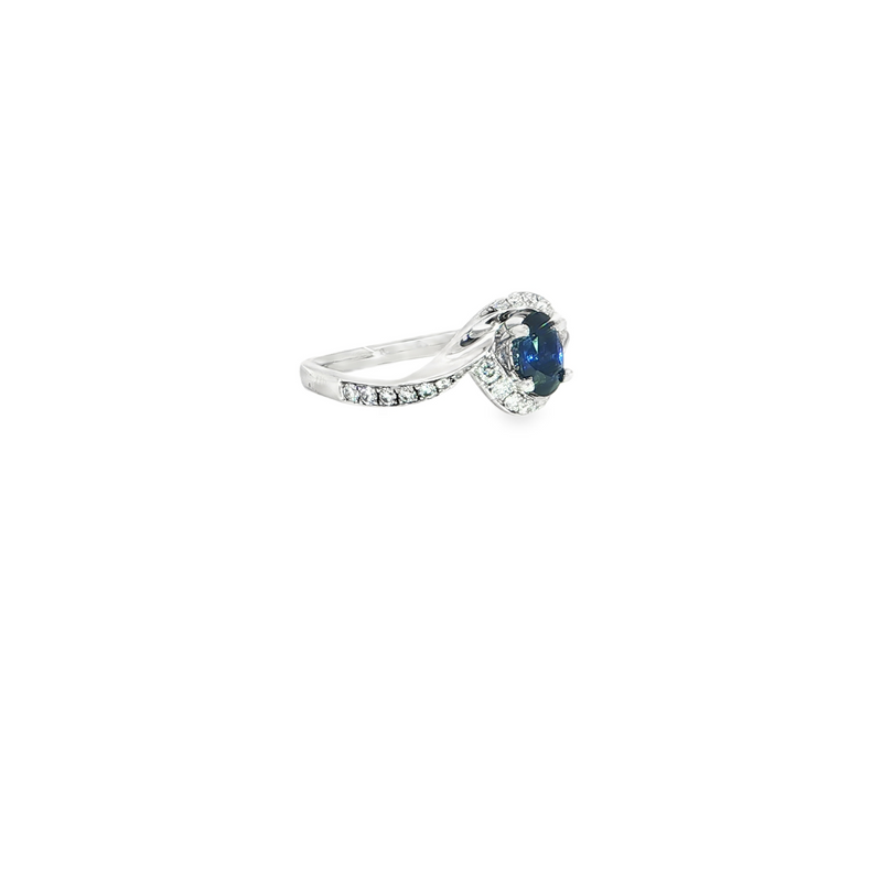 18k White Gold Sapphire and Diamond Bypass Ring