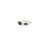 14k Yellow Gold Blue Sapphire and Diamond Clover Ring