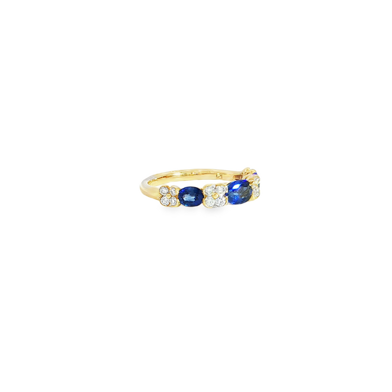 14k Yellow Gold Blue Sapphire and Diamond Clover Ring